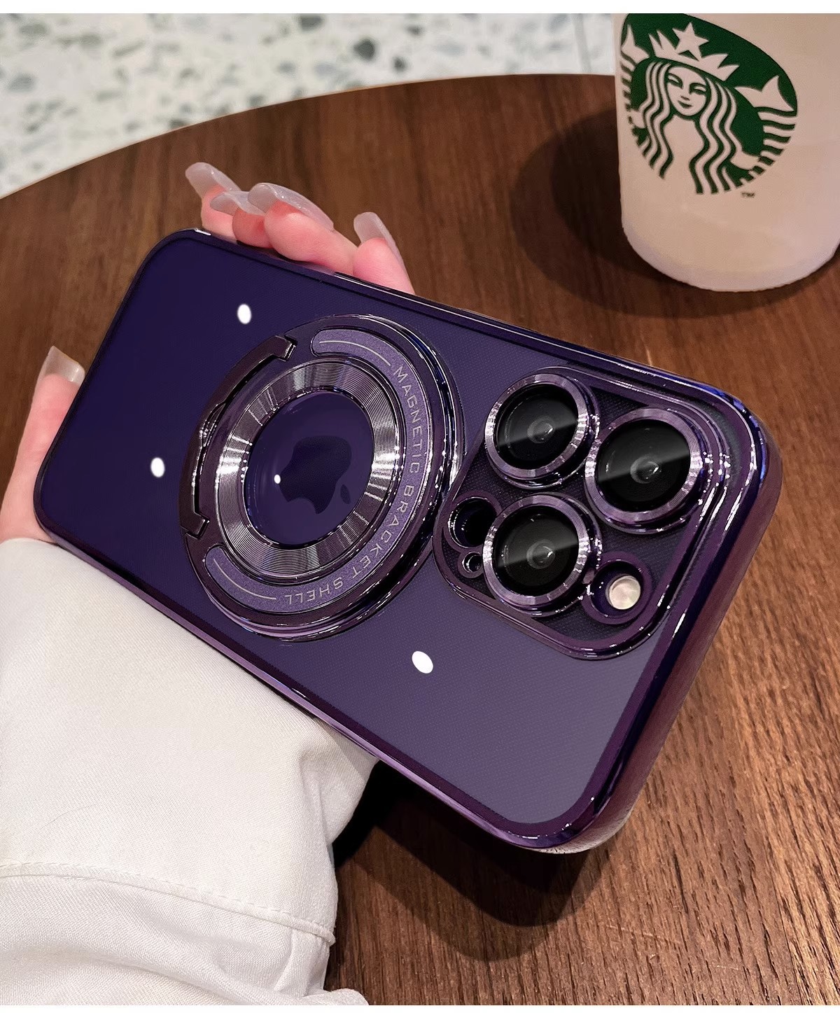 Görünmez braketli Apple 16 cep telefonu kılıfı, iPhone 15 için uygun manyetik emişli, lens filmi ve 14 ProMax koruyucu kapaklı.