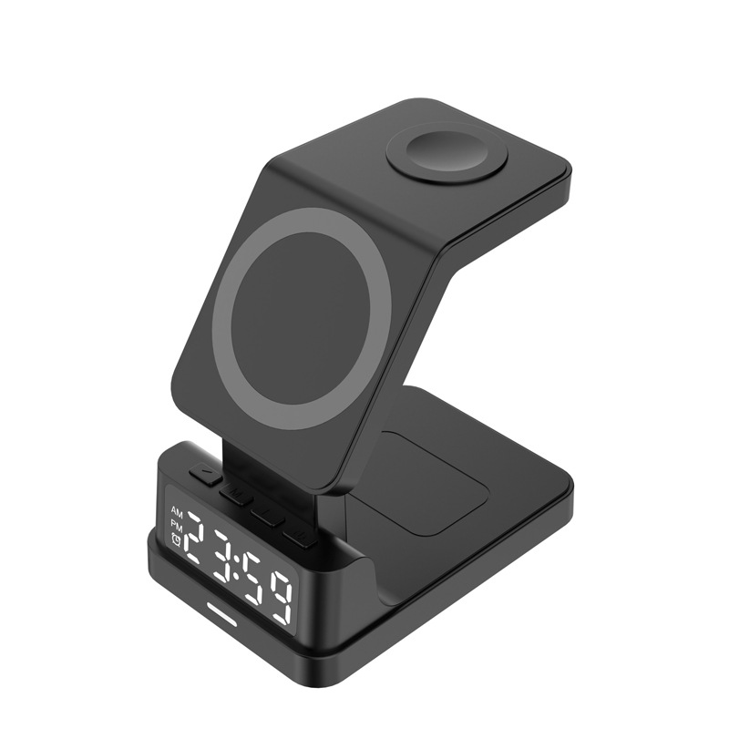Escritorio Cuatro en Uno Multi-Función de reloj de soporte magnético teléfono móvil reloj auricular cargador inalámbrico 15W cargador inalámbrico