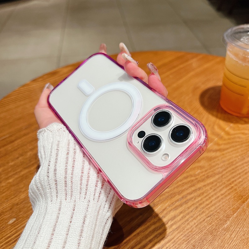 Apple 17Pro 携帯電話ケースに適した 2 色のグラデーション透明アクリル磁気吸引 iphone16 オールインクルーシブ保護カバー|undefined