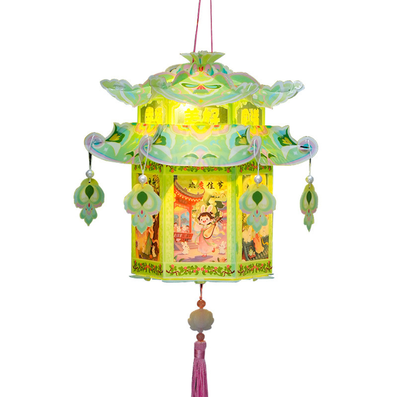 中秋节灯笼pvc投影古风宫灯儿童手工diy材料包手提发光小兔子花灯|undefined