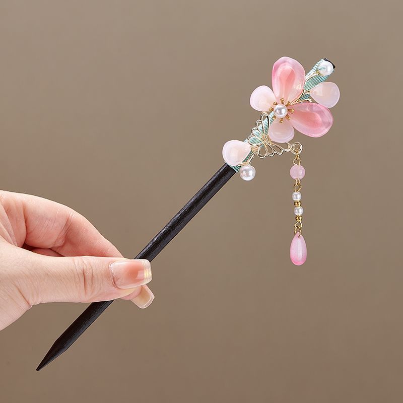 新中式古风发簪少女优雅盘发头饰仿黑檀木发钗古装汉服挽发木簪|undefined