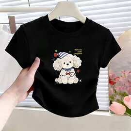 外贸批发纯棉3D仿刺绣女童洋气短袖衣服夏季时尚韩版宝宝上衣T恤