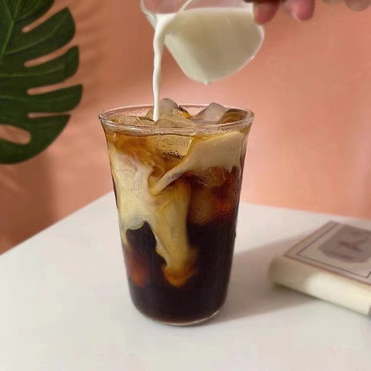Ins heat-resistant high-borosilicate glass cups for milk tea and coffee shops, Japanese-style transparent water cups, simple juice and milk cups