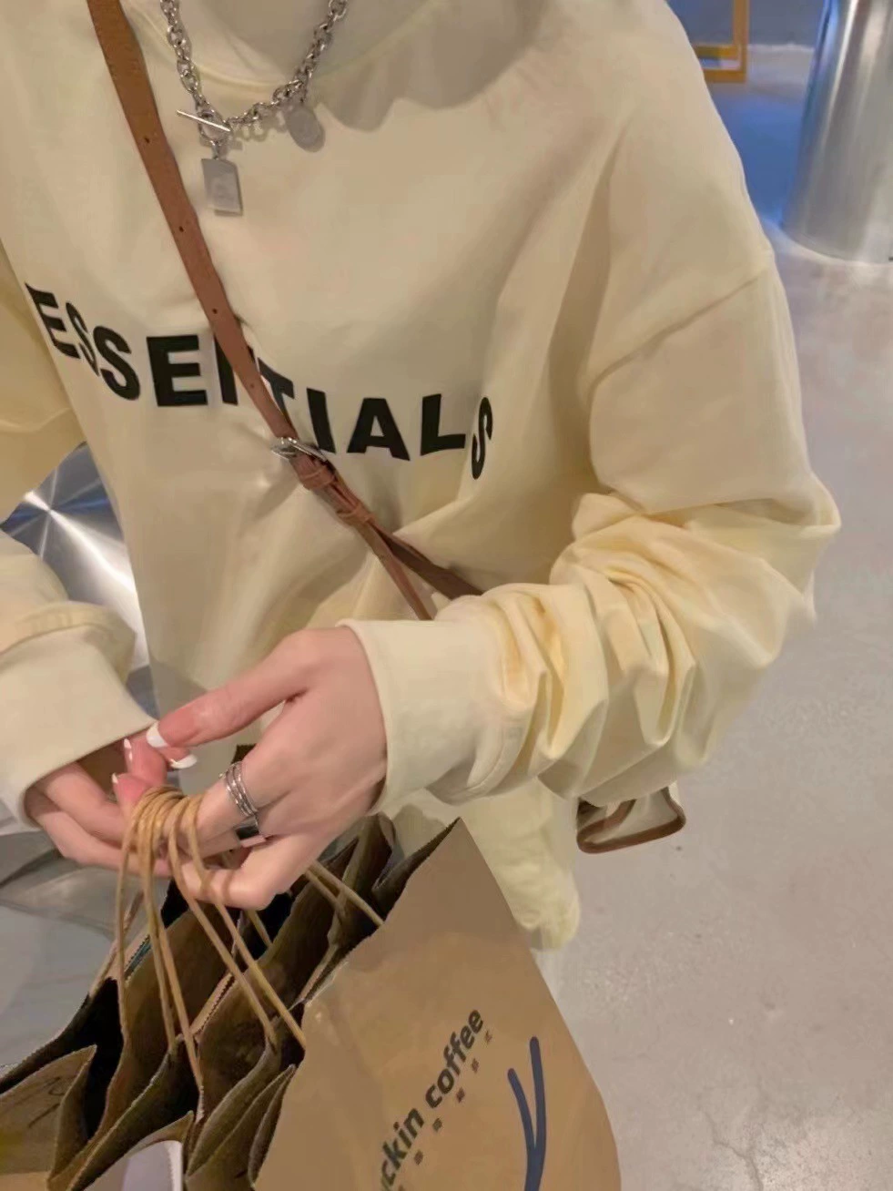 [FEAR OF GOD FG新款ESSENTIALS复线前面字母潮牌高街长袖T恤男式]
