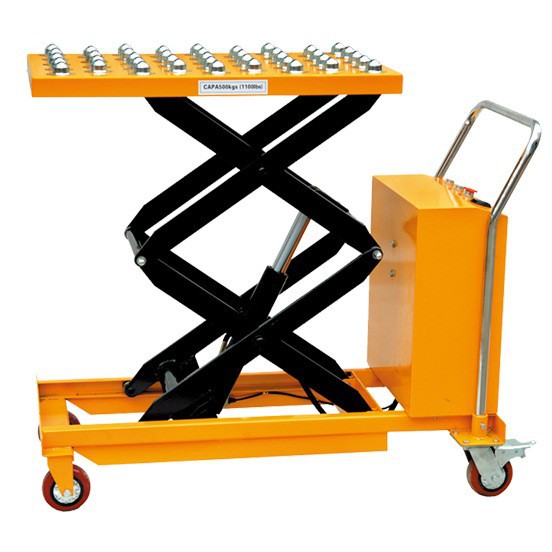 Carro de plataforma móvil hidráulico manual con rodamientos de bolas, carro de plataforma elevadora eléctrica de CC, carro eléctrico que ahorra trabajo.