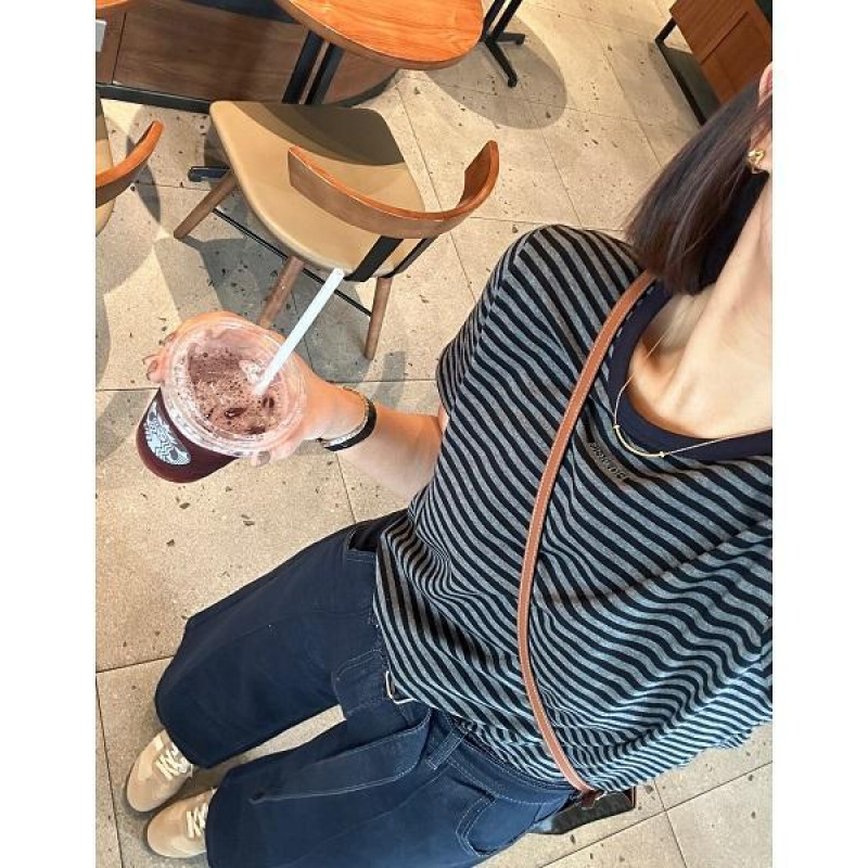 Striped Color-Blocked Embroidered Letter Short-Sleeve Women's Casual Versatile Black and Gray T-Shirt Top