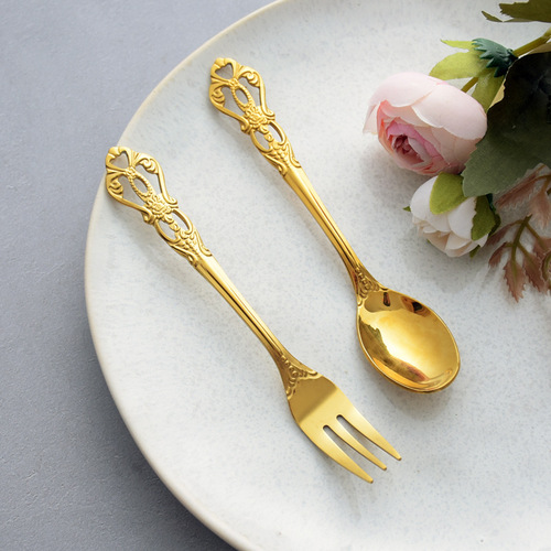 Creative stainless steel gold crown handle coffee stirring spoon three-tooth cake fork dessert fork fruit fork