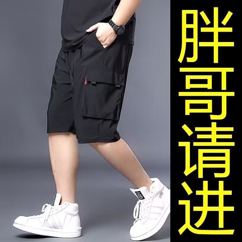 Fat Man Loose Plus Fat Plus Plus Multi-Pocket Workwear Mid-Pants Fat Man Casual Five-point Air Conditioning Pants Summer plus size Shorts