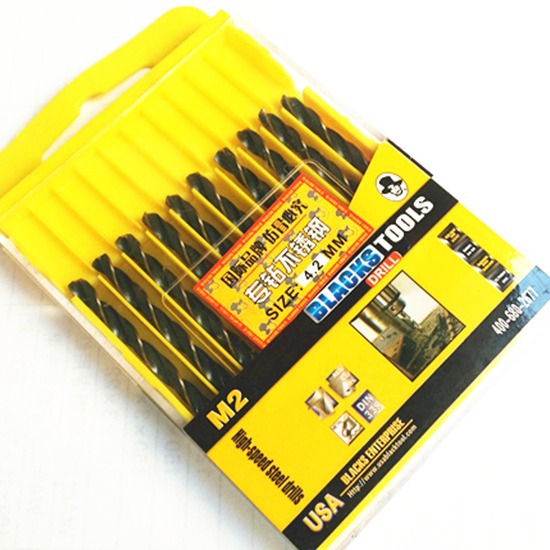 黑人M2白边黑槽高速钢麻花钻头金属合金手钻头套装直柄