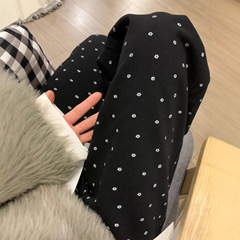 复古碎花波点休闲裤女秋冬季高街黑色裤子高腰直筒宽松阔腿长裤子