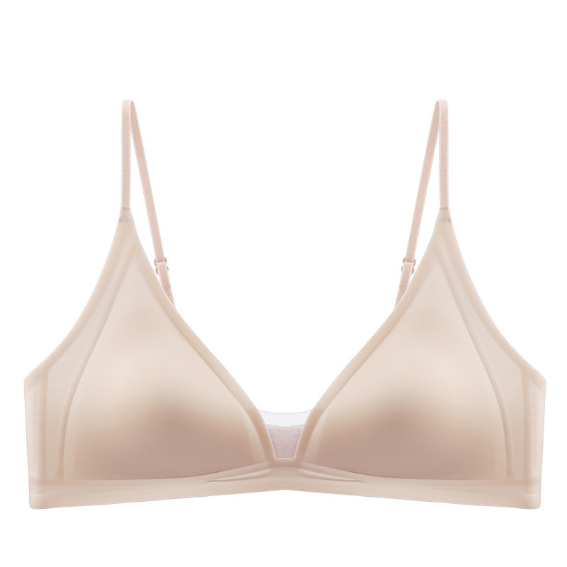 Copa triangular francesa gelatina desnuda sensación suave soporte transpirable sin anillo de acero delgado sostén de texto pequeño fila dos botones ropa interior sin marcas mujeres