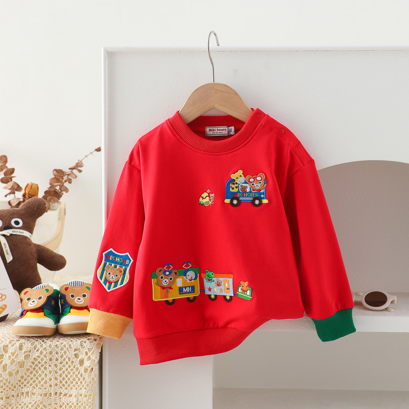 ミキ子供服春秋男女児漫画刺繍スウェットフリーストップス幼児長袖Tシャツカジュアル万能|undefined