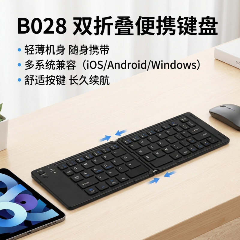 New 80% off Rechargeable Portable Folding Keyboard for Mobile Phones, Tablets, and Laptops, Universal Wired Mini Bluetooth Keyboard, Black