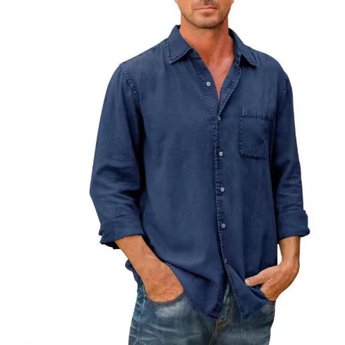 2023 estación independiente de comercio exterior casual color sólido camisa de manga larga camisa de solapa delgada moda de los hombres en stock