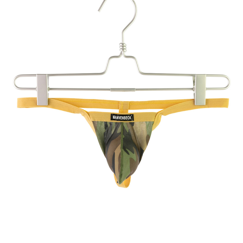 Cross-Border Men's underwear low waist sexy foreign trade thong T pants cool silky big bag camouflage single thong men