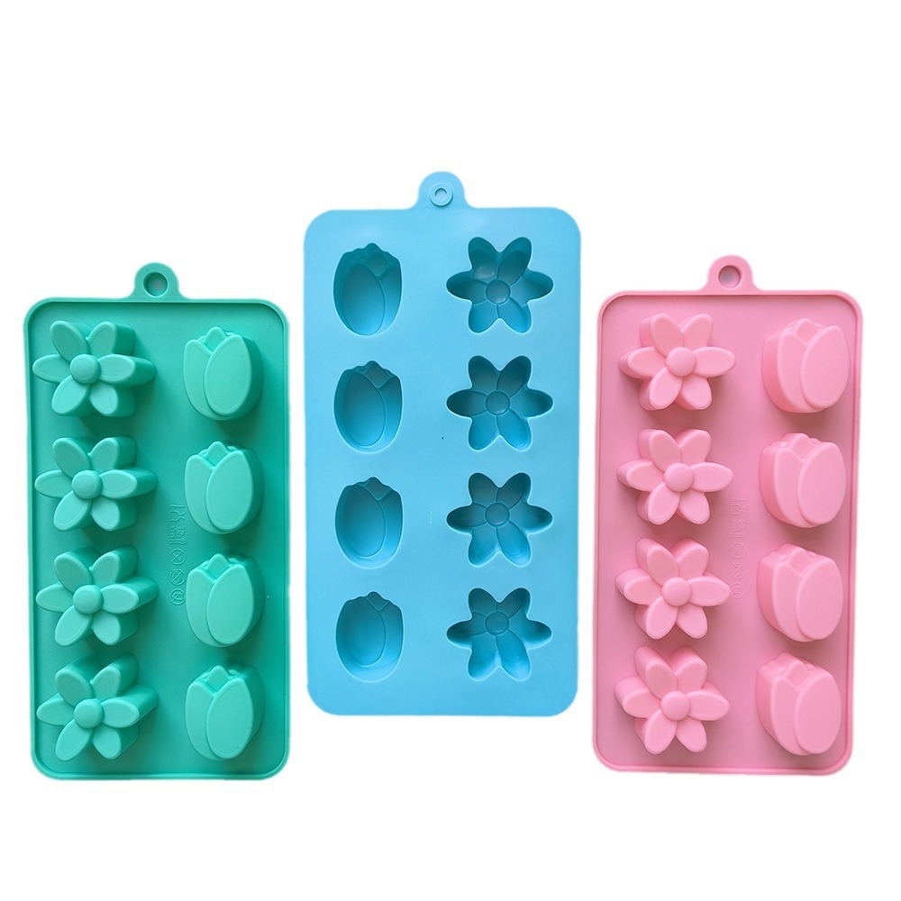 8 líneas de 2 flores 730 silicona chocolate molde de hielo molde de chocolate molde de dulces