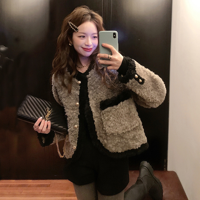 【48小时发货】新款高档小香风外套羊羔毛毛大衣仿獭兔毛皮草外套