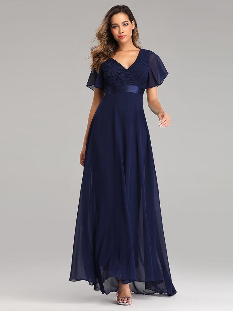 Vestido de Noche de Gasa Elástica con Pliegues, Doble Cuello en V, Manga Acampanada y Dobladillo Grande, Hecho a Mano, Tallas Grandes, para Banquete o Dama de Honor, Colección Primavera/Verano 26 image 5