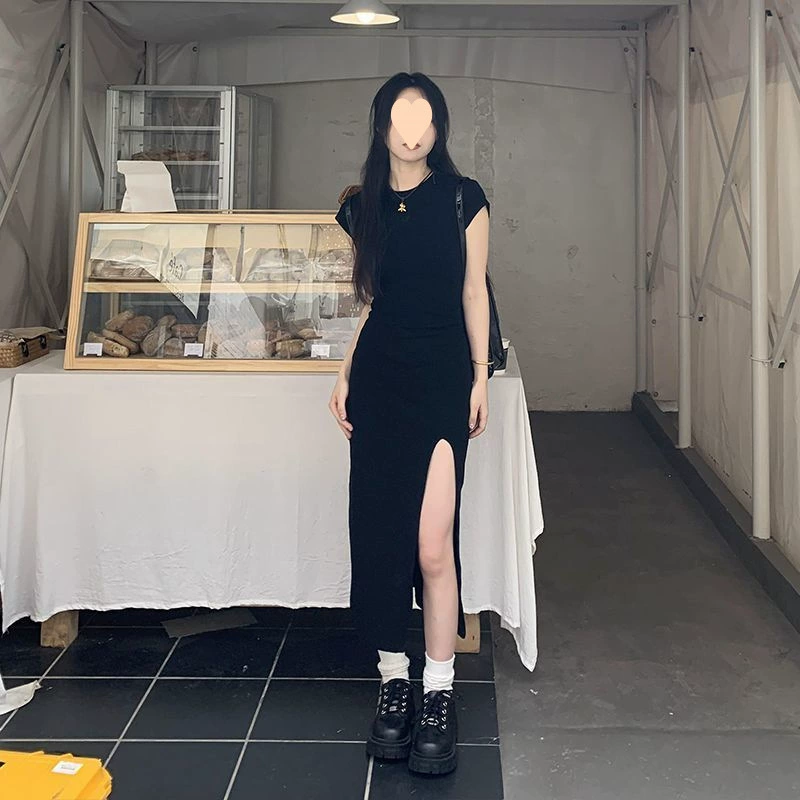 Облегающее платье с короткими рукавами для горячих девушек, женское летнее облегающее платье с разрезом на талии, милое облегающее платье