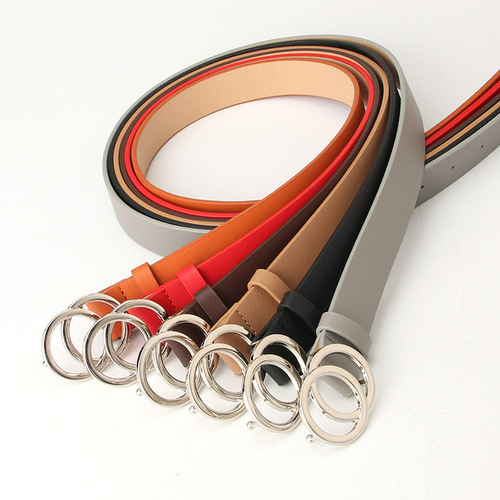 Sanyicai new cross-border trendy double-circle buckle belt for women, fashionable and simple women's ins style wide belt wholesale