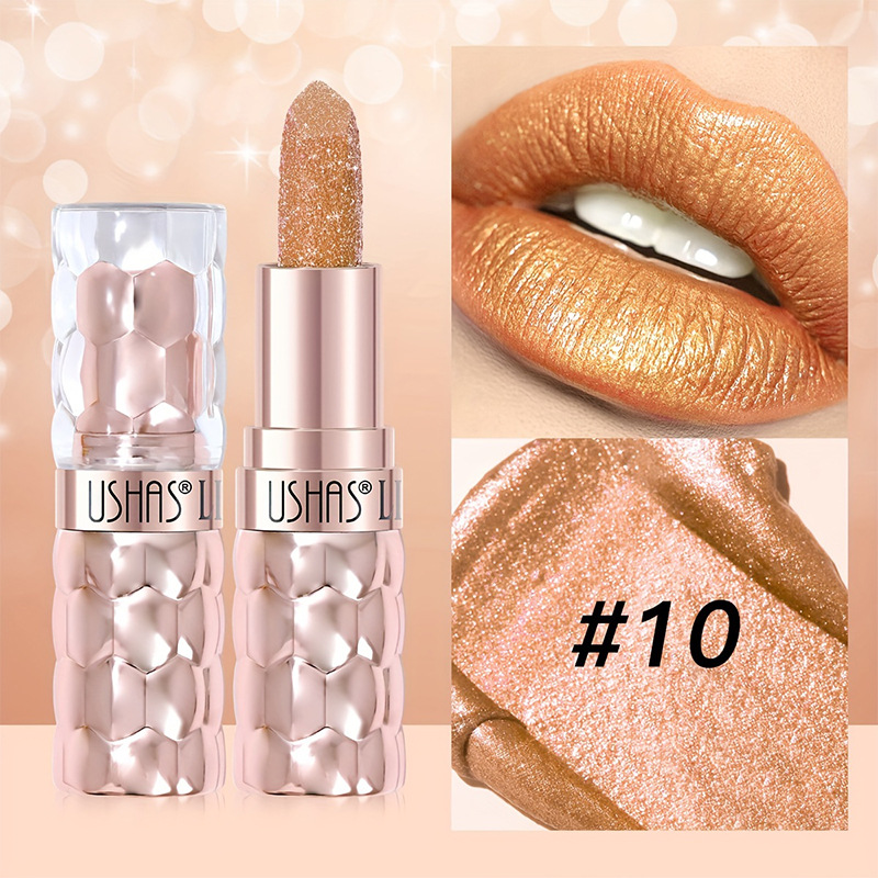 USHAS European and American Cross-border spot lápiz labial nacarado taza impermeable y antiadherente lápiz labial fino hidratante de larga duración UC012A B