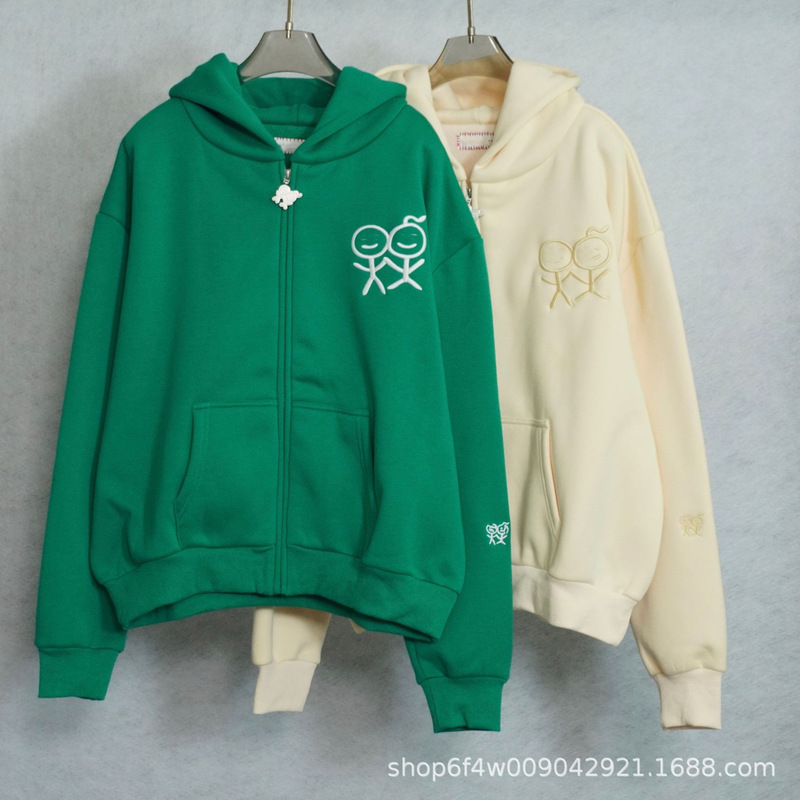 26SS Autumn/Winter New Matchman Embroidered Print Loose Casual Hooded Zipper Sweatshirt Jacket for Women 26SS Autumn/Winter New Matchman Embroidered Print Loose Casual Hooded Zipper Sweatshirt Jacket for Women