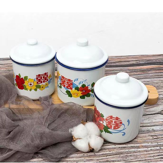 Taza de esmalte nostálgico esmalte taza de té retrógrado taza de agua de gran capacidad taza de marca de taza de hierro caja de regalo de agua potable