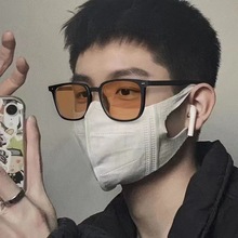 新款太阳镜男女同款网红方形框黑框茶色墨镜男潮复古遮阳防晒墨镜