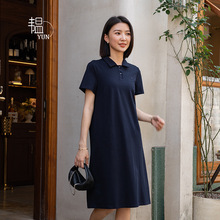 YUN韫polo领连衣裙中长款高级感女2025春夏新款黑色时尚百搭裙子