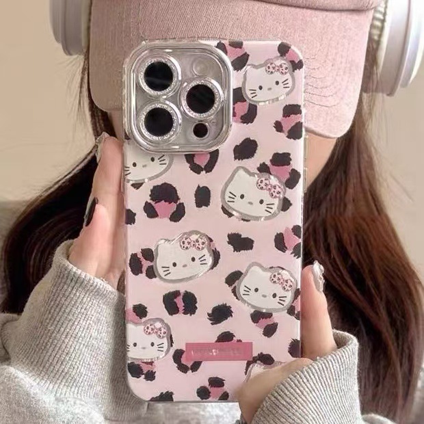 Chica con estampado de leopardo rosa kt para iphone16ProMax cordón 14 Apple 15P funda para teléfono móvil 13 pareja