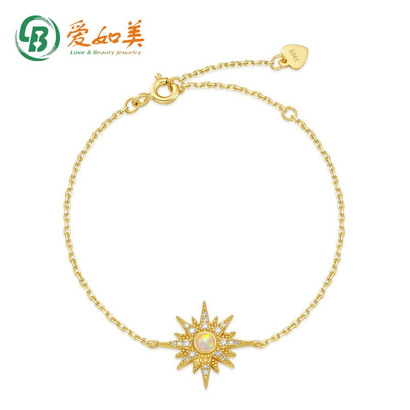 Japanese and Korean Light Luxury Retro Style Bracelet Female S925 Silver Star Mans Dream Design Inlaid Opal Hao Stone Source Factory
