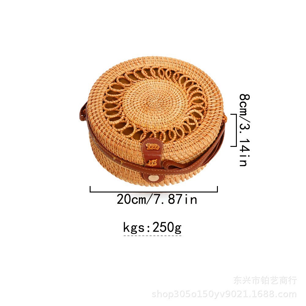 新作insネット紅女包斜めショルダー草編み透かし彫り文芸編み籐編みバケツ包み草編みバッグ