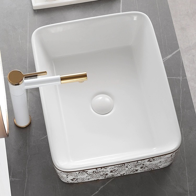 Galvanoplastia Cuenca Superior de cerámica Oval lavabo de oro mesa cuadrada transfronteriza lavabo de baño mesa de lavado