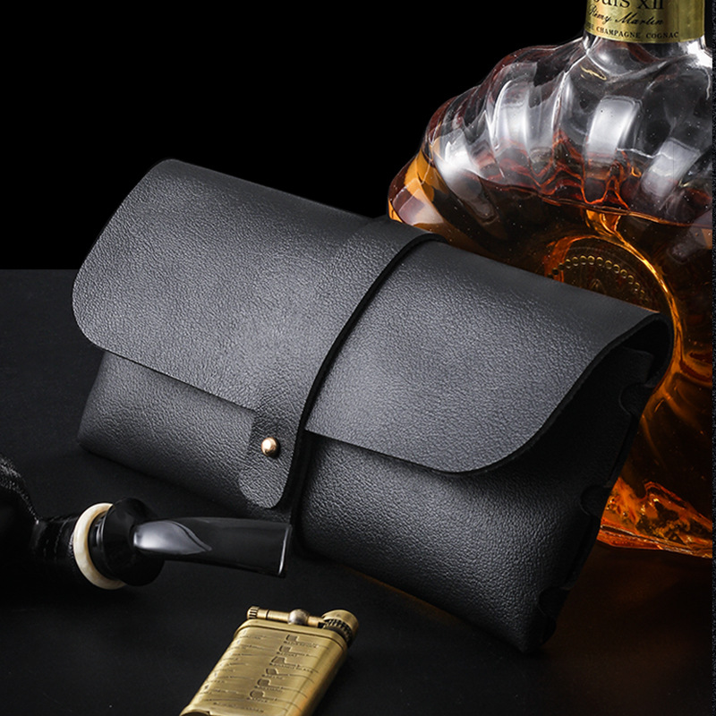 Pouch for Pipe with PU Leather and Two-Breasted Leather, Simple and Portable Pipe Storage Case with Lighter Accessories