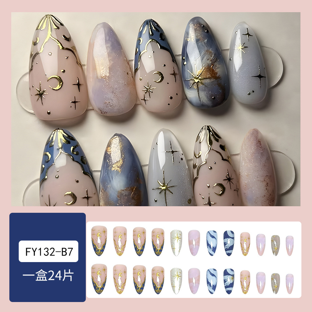 Comercio exterior ojo de gato, oro para vestir un parche de uñas, estrella y luna, un sueño romántico, 24 piezas de parche de uñas terminadas.