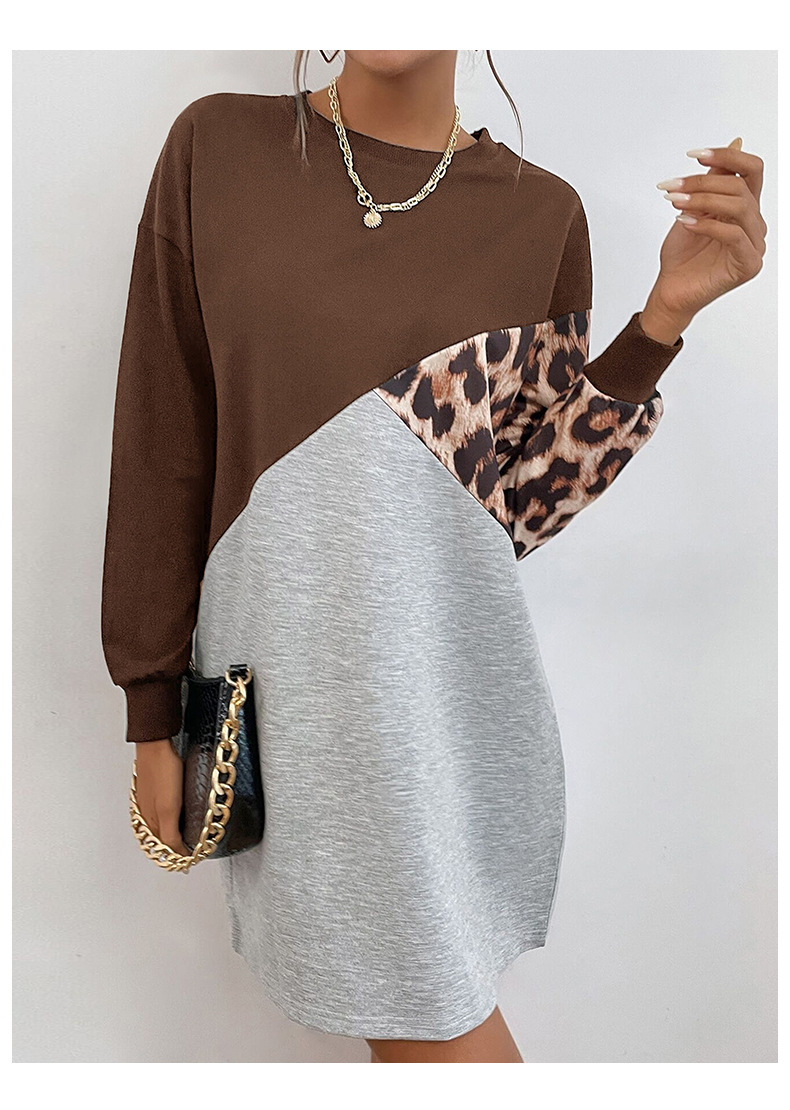 Autumn Women Wear Long Sleeve Leopard Print Sweater Dress