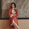 Sexy autumn demi-season silk pijama, thin lace top with cups, bathrobe, set, lace dress, city style