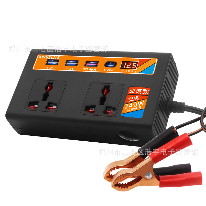 車載インバーター 240W AC12V→220V 車・トラック用電源コンバーター ソケット スマートデジタルディスプレイ|undefined