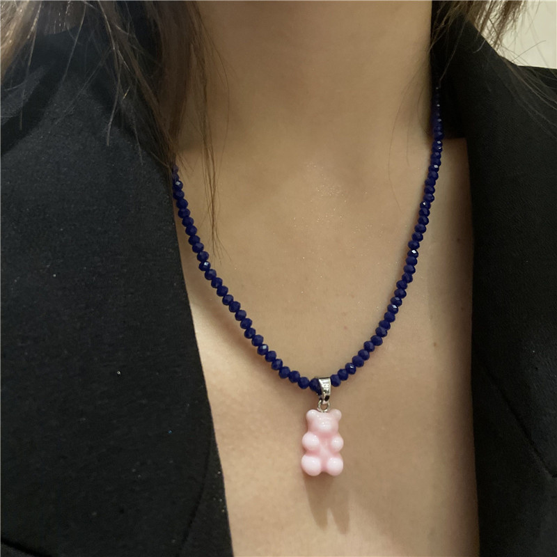 Korean Dongdaemun New Fun Necklace Womenu0027s Colorful Rice-Shaped Beads Stringed Beads Bear Crysta