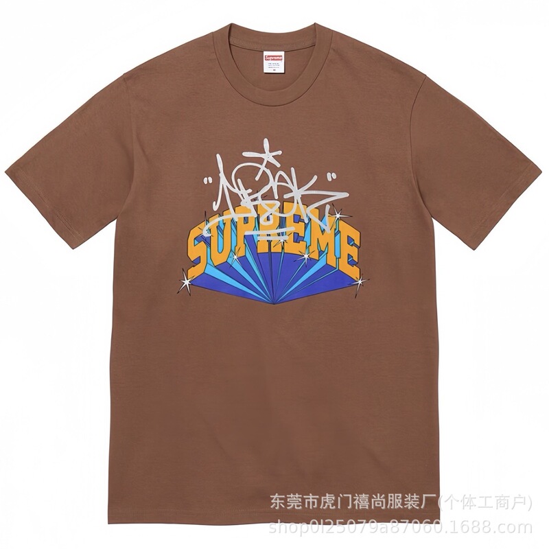 クロスボーダー25ss美潮Supreme文字プリントラウンドネック半袖男女兼用カジュアルTシャツ純綿快適|undefined