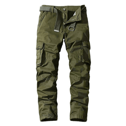 Straight hair men's pure cotton casual pants, wear-resistant, small feet, multi-pocket men's pants, slim fit overalls, men