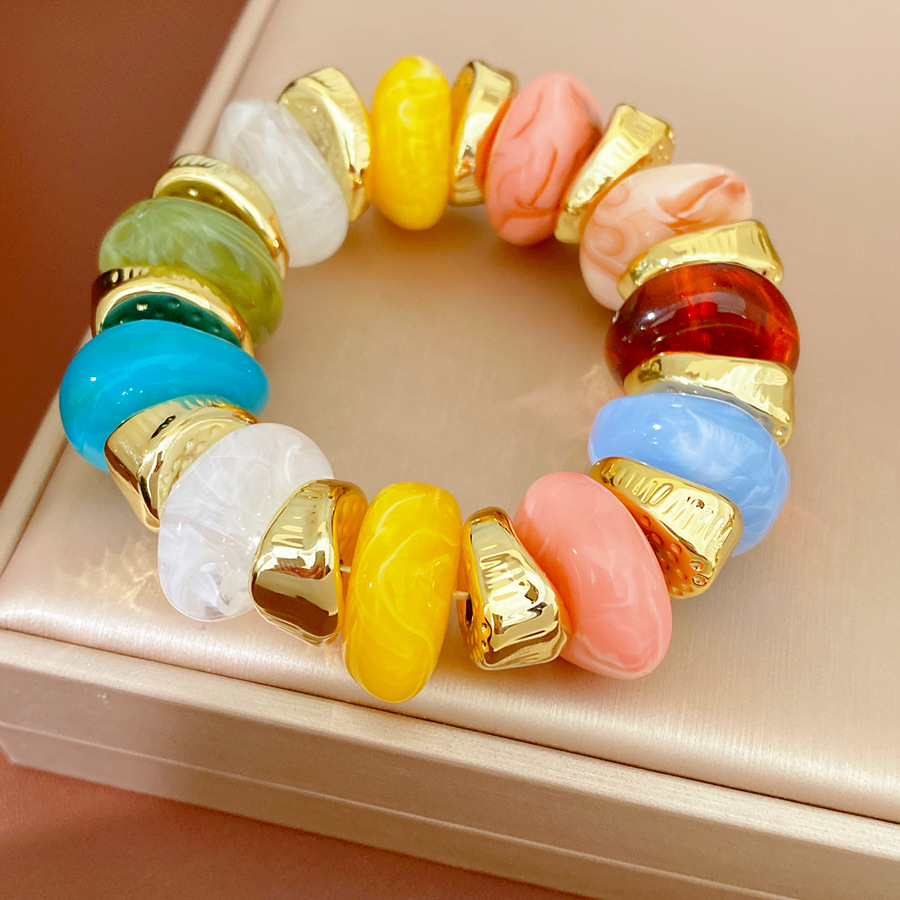 Acrílico irregular geometría redonda cuentas pulsera elástica ligera pulsera de nicho de lujo Europa y América temperamento transfronterizo joyería