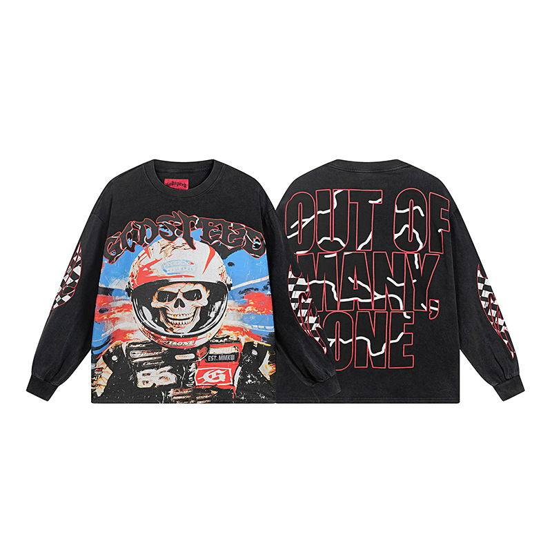 Al por mayor transfronterizo MideaGO Skull Metal Rock Band Robot camiseta de base de algodón suelta camiseta de manga larga