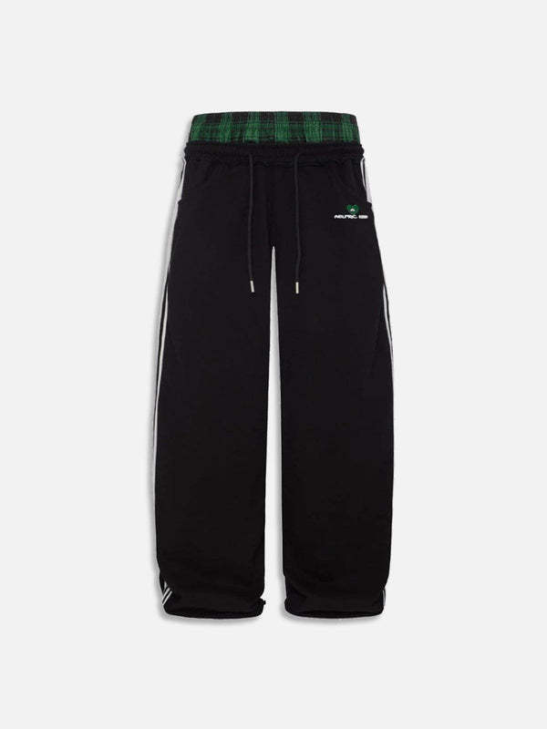 Pantalones Deportivos con Bordado y Efecto Dos Piezas para Mujer de Algodón Holgados para Deportes y Uso Casual