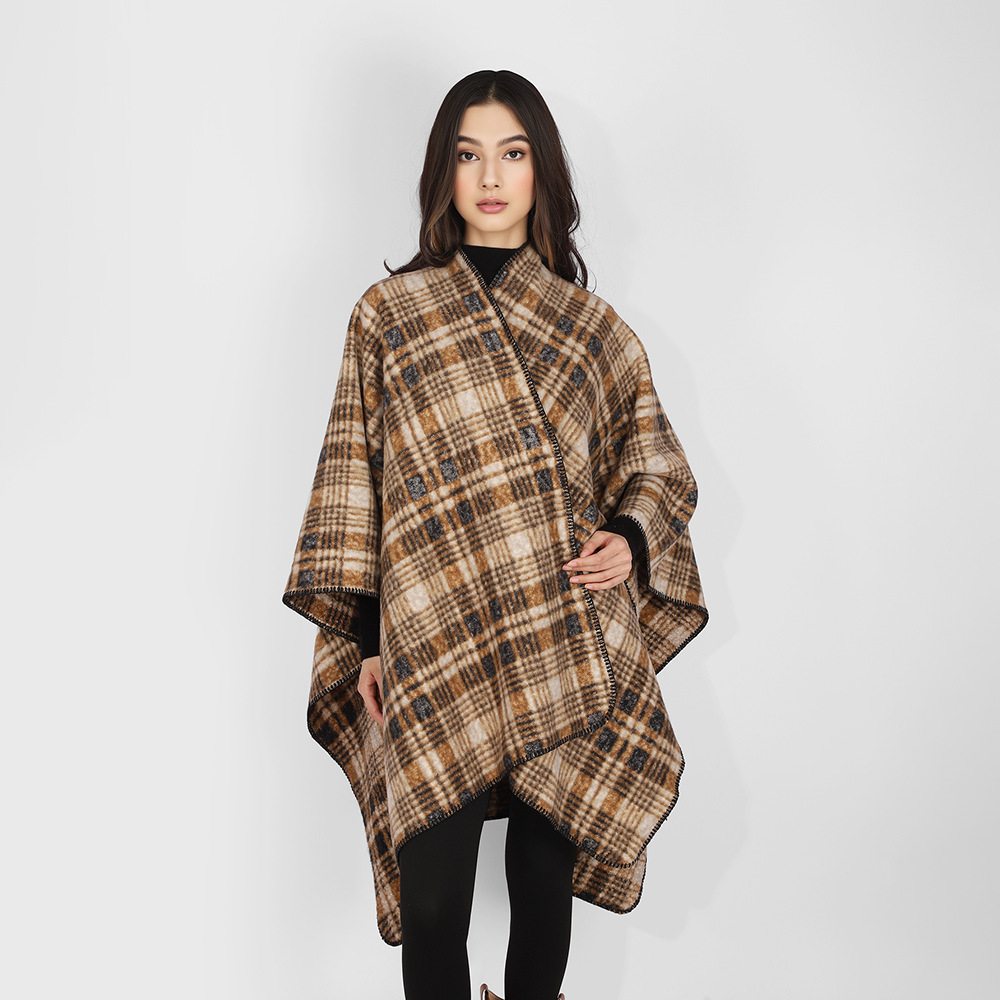 2025 comercio exterior AliExpress moda otoño e invierno chaqueta de lana gruesa y cálida chal a cuadros chaqueta retro suelta