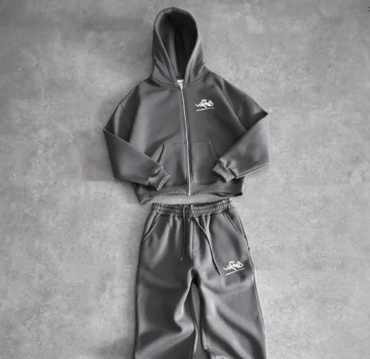 Damenbekleidung, Herren- und Damen-Trendiges Kapuzen-Zip-Jacket mit passender Jogginghose - Streetwear mit 2D-Print (Stahlgrau/Marineblau)_voghion.com