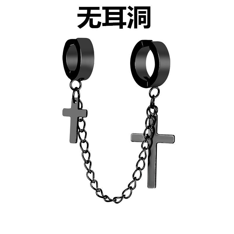 C 크로스 귀 클립 + 귀 뼈 클립 (귀 구멍 없음) 블랙