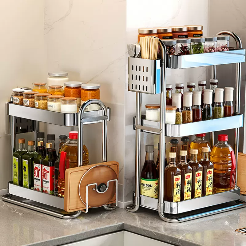 跨境不锈钢调料品置物架台面灶台多功能收纳2025新款厨房调料架