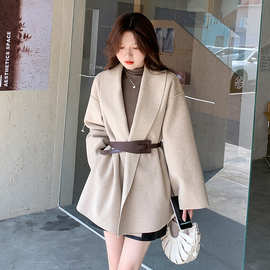 2022秋冬新款韩版女装双面羊绒毛呢女短款女装加绒加厚呢子大衣