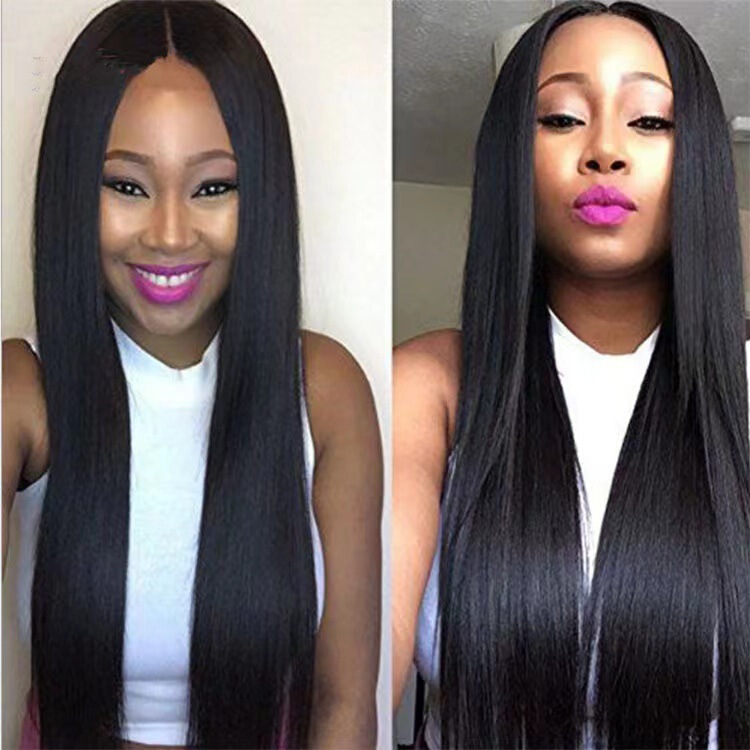 Foreign trade cross-border European and American African wig women's natural black mid-length bangs long straight wig head cover factory wholesale